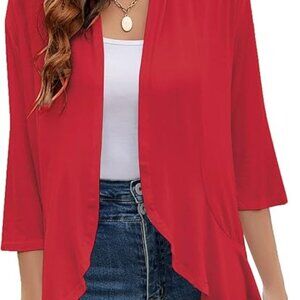 Yekaty Women Cardigan 3/4 Sleeves Open Front Lightweight Cardigan Draped Ruffles